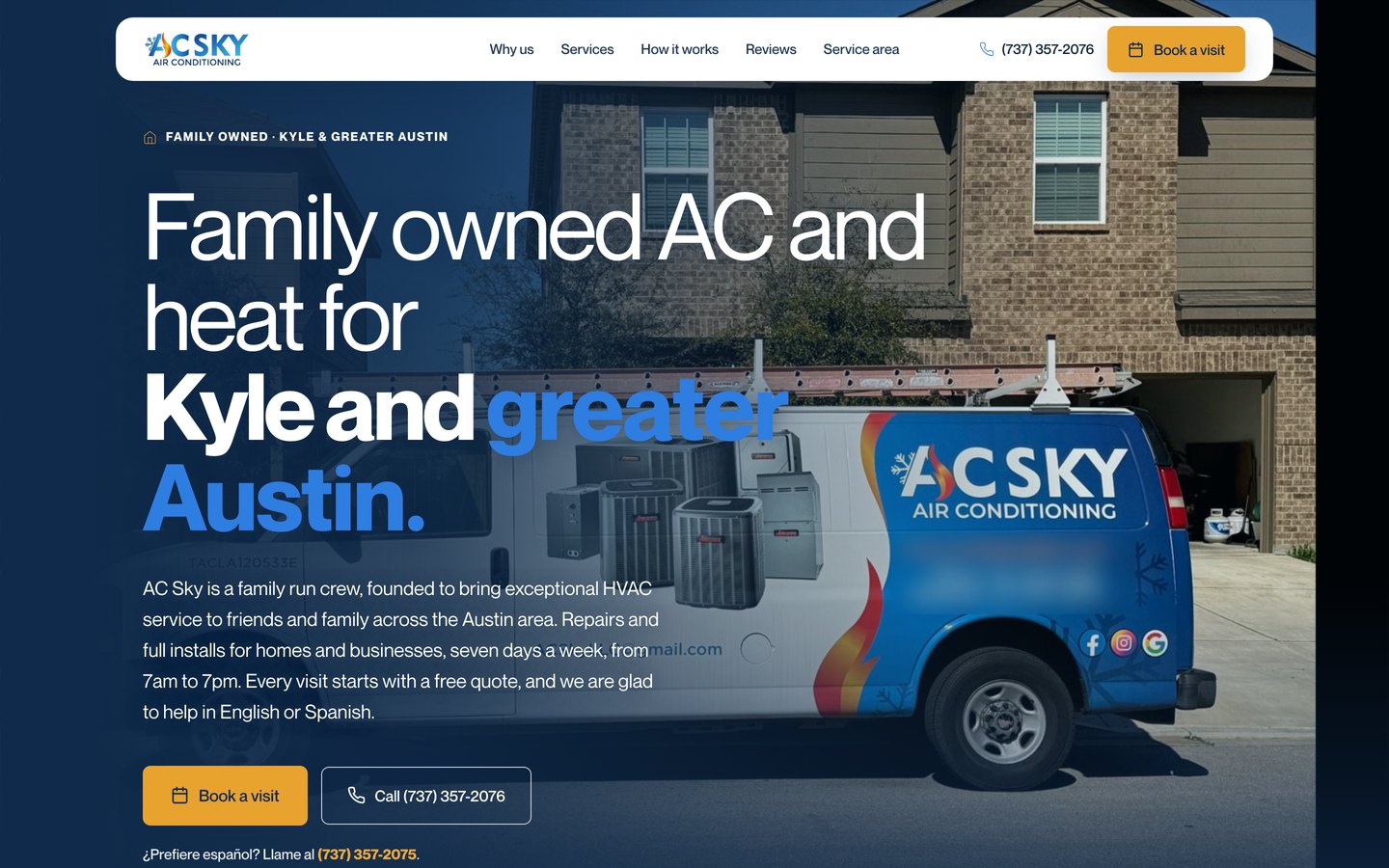 A website we built for an HVAC company, on desktop