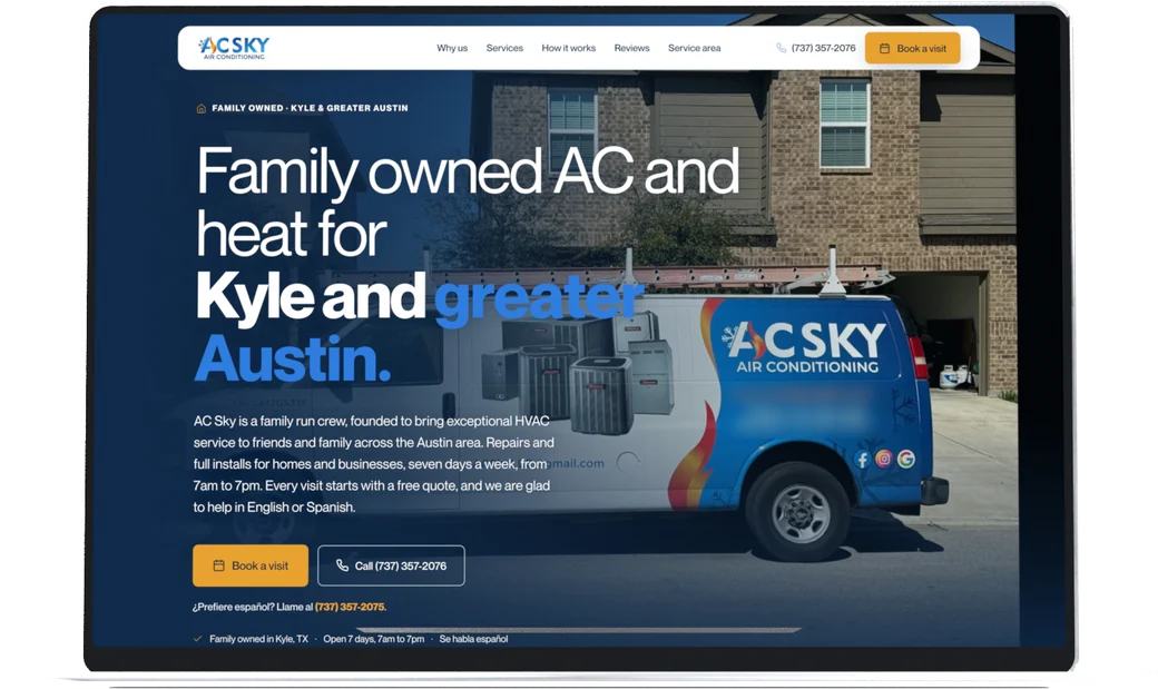 A website we built for an HVAC company, shown on a laptop