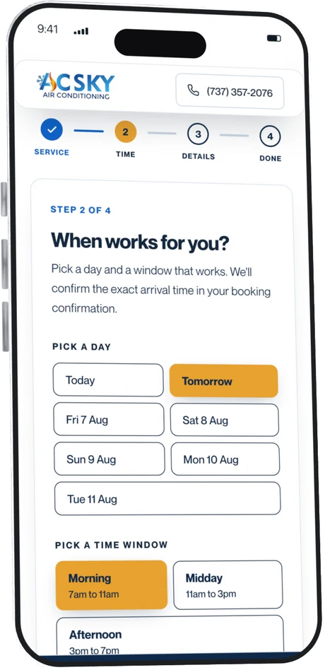 Booking system, step two: choosing a day and time window