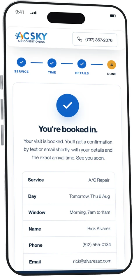 Booking system, step four: the confirmed booking