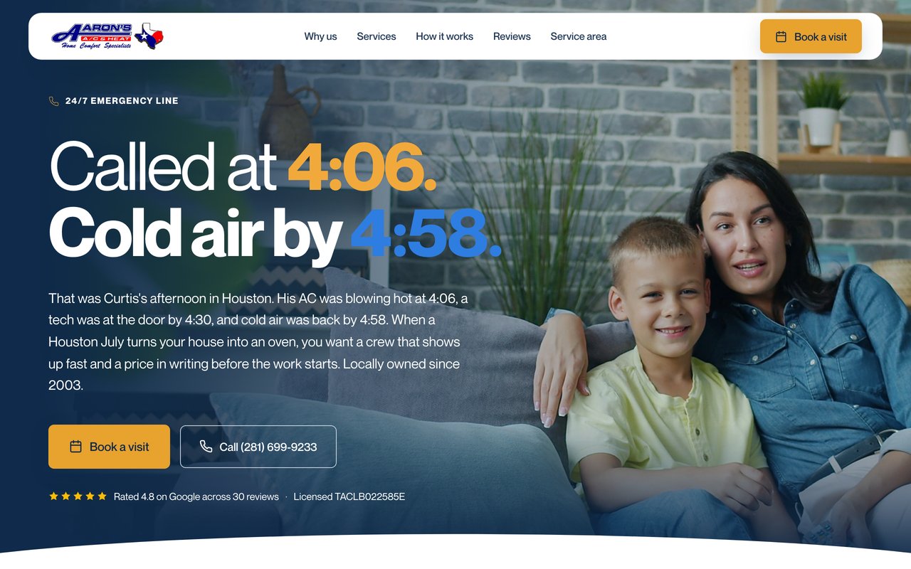 Aaron's Air Conditioning website